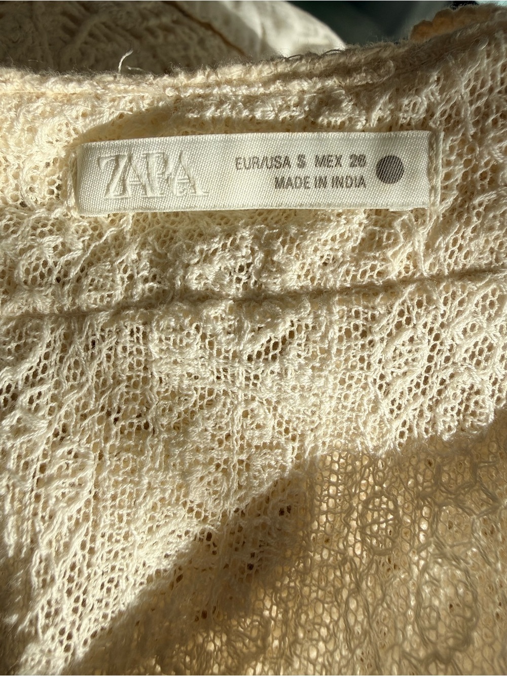 ZARA Sleeveless Cream Crochet Bodice Midi Dress - Picture 5 of 6
